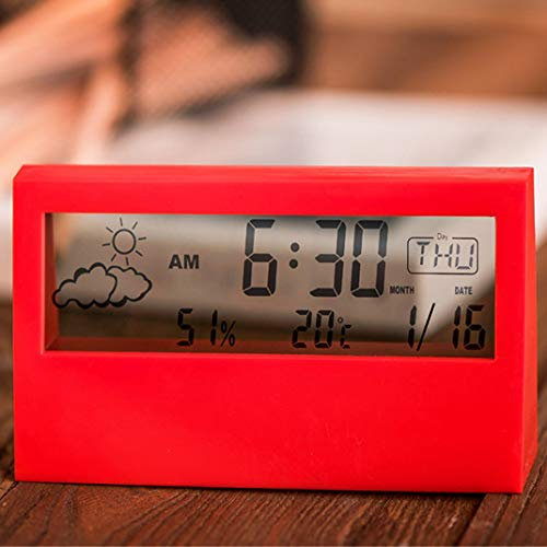 SdaryWare Reloj meteorológico Digital con Pantalla LED Transparente, termómetro e higrómetro, estación meteorológica de Alta definición, Radio Despertador, pronóstico del Tiempo, d(Red)