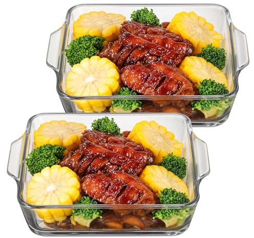 GoldOars 2 Pack Oven Dish & Baking Dish 16.8x16.8 cm (0.8 L), Tempered Glass Oven Dishes with Non-Slip Handles, Oven, Freezer, Microwave Safe for Lasagna, Roasting, Meal Prep, Heavy-Duty, Easy Clean