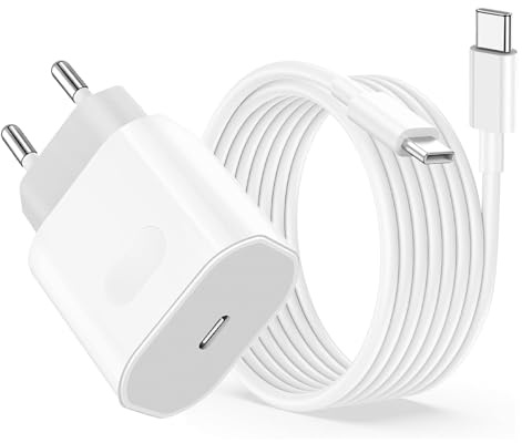 USB C Ladegerät Ladekabel für iPhone 17 16e 16 15 Pro Max Plus/17 Air, iPad Pro/Air Mini 2024/10.11.Generation, 20W USBC Adapter Netzteil Stecker mit 2M Kabel Schnellladekabel Schnellladegerät Charger