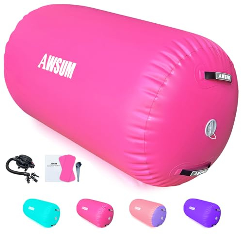AWSUM Aufblasbare Air Rolle, Turnen Air Matte Rolle Air Barrel mit elektrischer Luftpumpe für Gymnastikmatte Backflip Yoga Air Tumbling Track Balance Trainer Trainingshilfe, 120x75cm Rosa