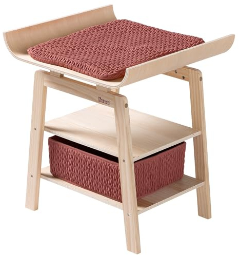 howa Grace 2770 Table à langer en bois pour poupée avec accessoires – Table à langer pour poupées avec étagère, panier de rangement et matelas à langer matelassé