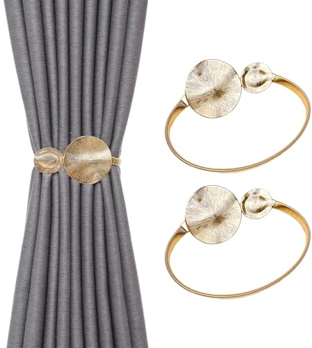 Juego de 2 sujeta Cortinas Dorados, Soportes Minimalistas de Metal para casa, Oficina y Dormitorio, Decorativos para una decoración Elegante (Disco Dorado)