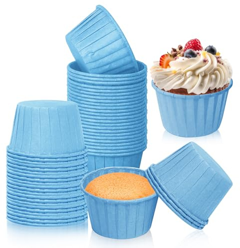 Cupcake Cases, 150PCS Foil Metallic Cupcake Paper Cups, Cake Muffin Liners, Greaseproof Cupcake Cake Cases for Baking Fairy Cakes for Christmas Birthday Wedding Party (Blue)