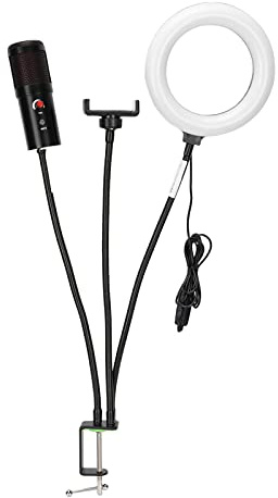 BONKZEBU USB-mikrofon med Hög Samplingsfrekvens med RGB-fyllningsljus, Kardioidkondensatormikrofon för Podcastinspelning, Ljud i Studiokvalitet, material: ABS (A6S med bordsslanghållare och