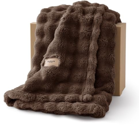 BEDSURE Gosig filt fluffig bubbelfilt – brun, 150 x 200 cm | Sofffilt, tjock fleecefilt, överkast för rumsdekoration, molnmjuk och ventilerande ullfilt, gåva för kvinnor