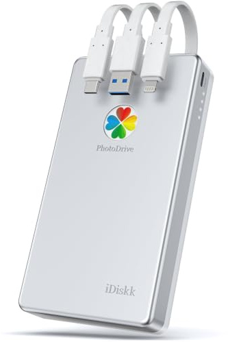 iDiskk Disque dur externe certifié A-pple de 4 To pour iPhone, stockage iPhone pour sauvegarde automatique de photos, vidéos, fichiers, disque dur externe pour iPhone 17/16/15/14/13/12, iPad
