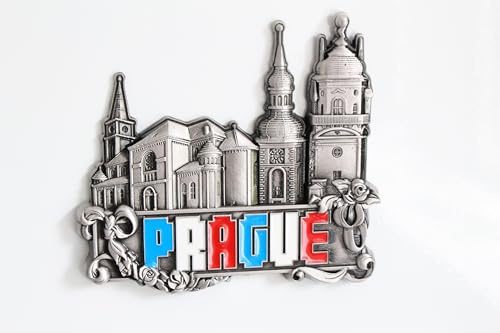 Kühlschrankmagnet mit Städtemotiv, z. B. Venedig, Paris, Rom, Prag, Amsterdam, Barcelona, Dubai, Thailand, aus Metall, tolles Souvenir, schöner Dekoartikel, metall, Silber Prag