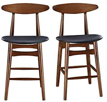 Miliboo Tabouret de Bar Vintage Noyer et PU Noir 65 cm (Lot de 2) Walford