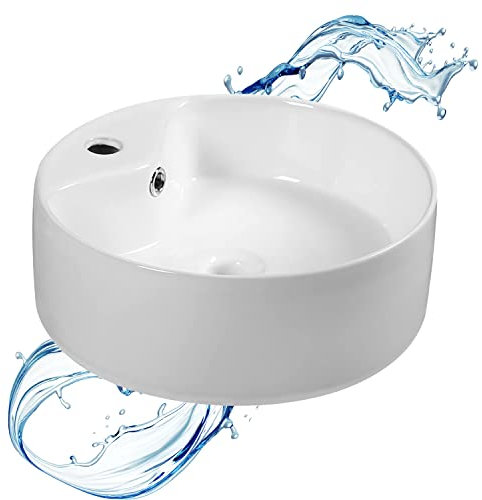 Starbath Plus - Lavabo in ceramica - Forma rotonda - Bianco lucido - Dimensioni 40 x 40 x 15 cm - Ideale per mobili da bagno e toilette da appoggio