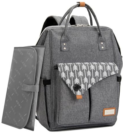 Lekebaby Baby Wickelrucksack Wickeltasche mit Wickelunterlage Multifunktional Große Kapazität Babytasche Reisetasche für Unterwegs, Grau