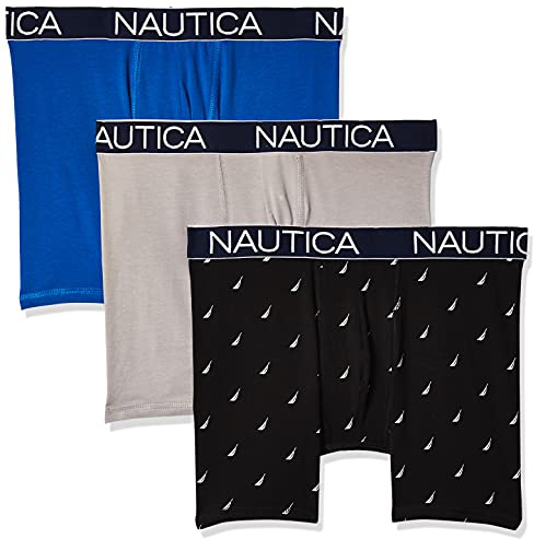 Nautica Herren 3er-Pack Klassische Boxershorts aus Baumwoll-Stretch Retroshorts, Sea Cobalt/Legierung/Segeldruck, schwarz, weiß, Medium