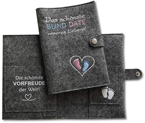 Goldi-Design Mutterpasshülle Mutterpass Schutzhülle – Blind Date - 2 Innenfächer - Druckknopfverschluss mit Logo - grau meliert