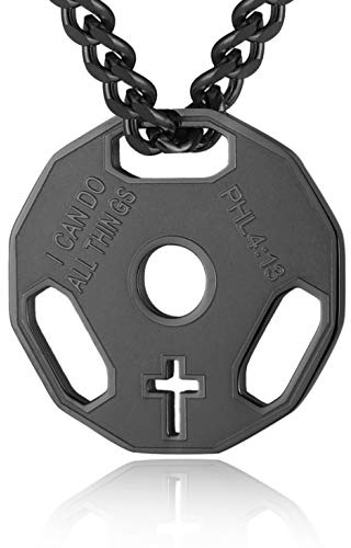 HZMAN Mens Fashion Stainless Steel Fitness Gym Dumbbell Weight Plate Barbell Chain Pendant Necklace