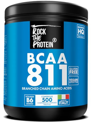 AMINOACIDI RAMIFICATI BCAA 811 Con Vitamina B6 500 Compresse Da 1000mg Per il Recupero Muscolare Rock The Protein® BCAA 8 1 1 Compresse, Intra Pre Post Workout Palestra