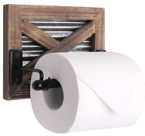 Autumn Alley Rustic Farmhouse Toilet Paper Holder Wall - Farmhouse Bathroom Country Decor Accessories with Warm Brown Wood, Galvanized Metal & Black Adds Western Decor Charm