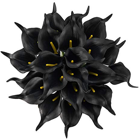 Crafjie 22 Stück schwarze Lataex künstliche Calla-Lilien, 34 cm, fühlen sich echt an, als Heimdekoration für Frühlingsblumen, Heimküche, Hochzeitsdekorationen und Tafelaufsätze.
