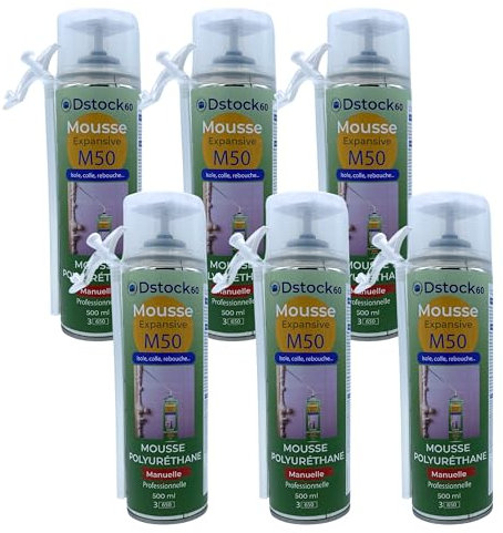 DSTOCK60 – Set mit 6 Flaschen Bauschaum/ Montageschaum, 500 ml – Professioneller Polythan-Schaum, isoliert, klebend, für den Innen- und Außenbereich