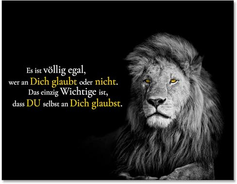 wandmotiv24 Leinwandbild Motivation, Querformat, Glaub an dich, Löwe M0351