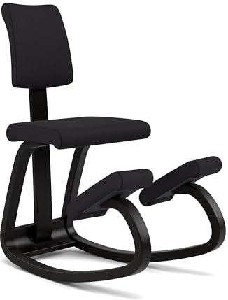 Varier Variable Plus Kniestuhl mit Rückenlehne Schwarz/Schwarz – Ergonomischer Bürostuhl im Skandinavischen Design, Aktives Sitzen und Komfort – 10 Jahre Garantie