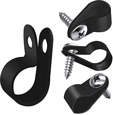 mankk 50PCS 1/2 Inch Rope Light Clips P-Style Mounting Clips Plastic Cable Clamps with Compatible Stainless Steel Pan Head Phillips Screws for Wire Management M-030-BK-LS