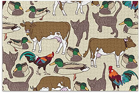 Linomo Puzzle 1000 Teile,Bauernhof Tier Kuh Hahn Katze Puzzle für Erwachsene Kinder Erwachsenenpuzzle, Geschicklichkeitsspiel für die ganze Familie
