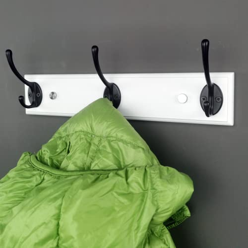 lomejii Holz Wandgarderobe mit 3 Haken, 31cm, starker Hakenleiste für Mantel, Hut, Tasche, große moderne Garderobenleiste für den Eingang Flur Schlafzimmer, weiß Garderobe