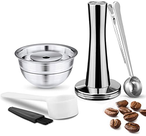 RECAFIMIL Reusable Coffee Pods Stainless Steel Coffee Capsules Refillable Coffee Filter Compatible with Nespresso Vertuoline Vertuo Plus Machines, 1 Capsule + 1 Tamper + 1 Scoop