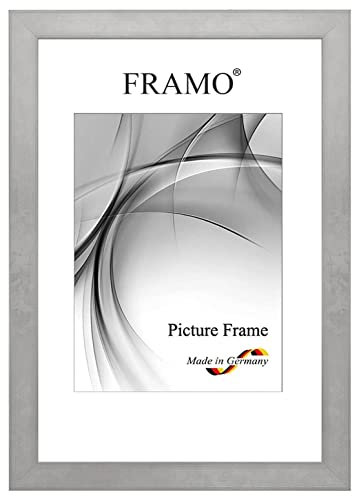 FRAMO Holz Bilderrahmen 33 x 98 cm aus Massivholz | Grau-Silber | Außenkante in Weiß | Farbe/Größe wählbar | Rahmen für Poster | Puzzle | Foto collage N°103