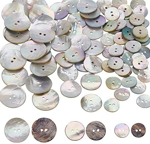 PandaHall 100 Stück Natürliche Muschelknöpfe 3 Größen Rund 2-Loch-Nähknöpfe Für DIY Nähen Basteln Kleidung Mäntel Anzüge Jacken Blazer Jeans Röcke 15/20/25 mm