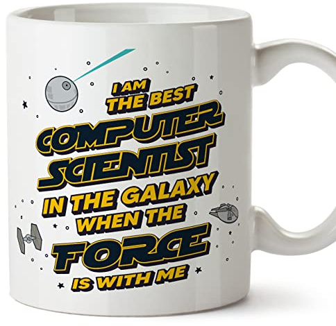 MUGFFINS Computer Scientist Mug - in English - Best in The Galaxy The Force is with Me - Funny Gift for Colleagues - Ceramic 11oz Mug