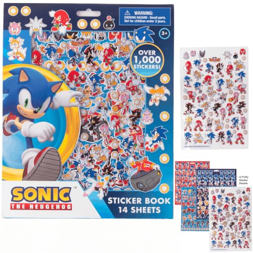 Sonic The Hedgehog - Adesivi per bambini, 14 fogli Sonic con adesivi gonfianti, oltre 1200 adesivi