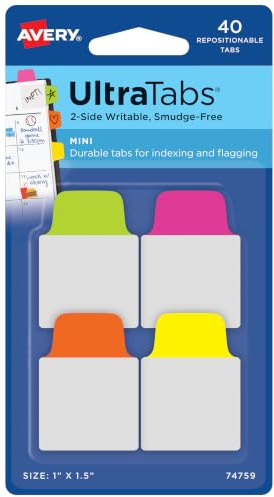 AVERY Zweckform Art. 74759 Haftstreifen transparent/neon (40 Haftnotizen, 25,4x38,1mm, beschreibbare Index Tabs Folie, ablösbare Klebezettel, Page Marker, Sticky Notes, Klebemarkierungen)
