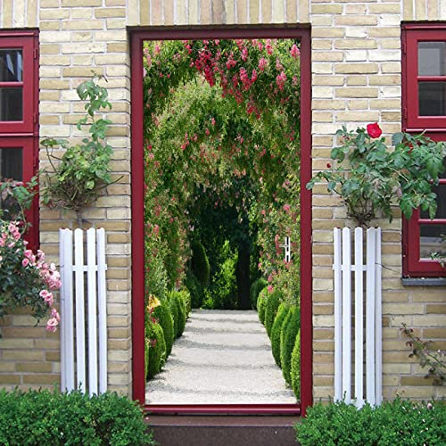 Adesivo Per Porte 3D Per Porte Interne Strada a ghirlanda Alla Moda Fotomurali Autoadesivi Per Porte In Vinile, Carta Da Parati Soggiorno Cucina Camerette Art Applique L77 x A200cm