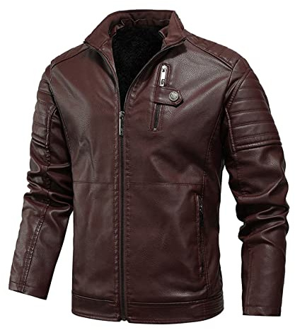 Duohropke Chaqueta de cuero sintético para hombre, invierno, forrada de felpa, chaqueta de cuero sintético, chaqueta de invierno, chaqueta gruesa y cálida, chaqueta de cuero, chaqueta estilo motero