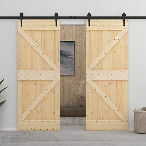Homgoday Schiebetür mit Hardware-Set 80 x 210 cm aus Kiefernholz, Schiebetür innen, Innentüren, Schiebetüren innen und außen