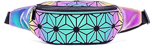 Sac banane pour homme et femme, sac de poitrine holographique lumineux, imperméable, motif géométrique, sac de poitrine réfléchissant pour voyage, festival, course à pied, sport, 01