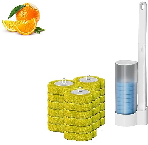 Toilettenbürste zum einmaligen Gebrauch,Erdbeerblase Toilettenbürste zum Einmalgebrauch,Einweg Klobürste mit Abnehmbar Halter,mit 18-teiligen Ersatz-Schwammbürstenköpfen für Hotel,Familie (18pcs-C)