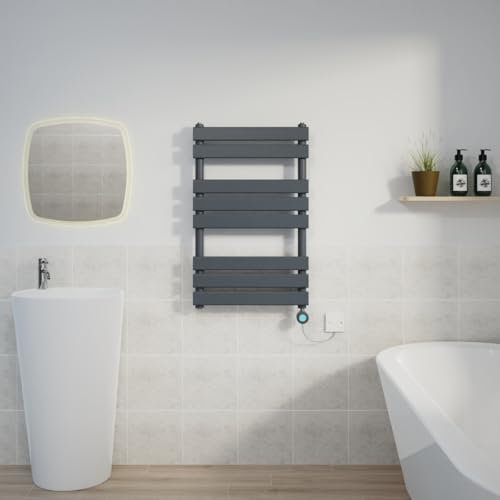 Warmehaus 800x500mm Sand Grey Flat Panel Electric Towel Rail Timer 400W