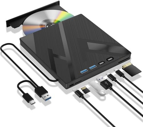 Lecteur Blu-ray externe 7 en 1, Blueray/DVD externe pour PC avec port SD/TF, lecteur Blu-ray externe 100 G pour ordinateur portable Windows Linux MacOS