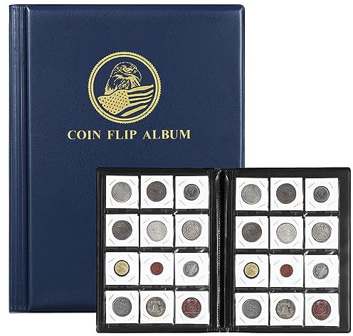 MUDOR 120 Taschen Münzklappen, 2 x 2 Halter, Album, Münzkarton-Aufbewahrungsbuch, leeres Münzklappen-Album, Münzsammelzubehör für Sammler