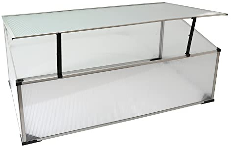 NATIV Frühbeet aus 1 mm dicken Aluminium, Hochbeet Abdeckung mit arretierbarem Dach, Frühbeetkasten mit Polycarbonatplatten, Frühbeetaufsatz für Hochbeet 100 x 60 cm, Mini Gewächshaus