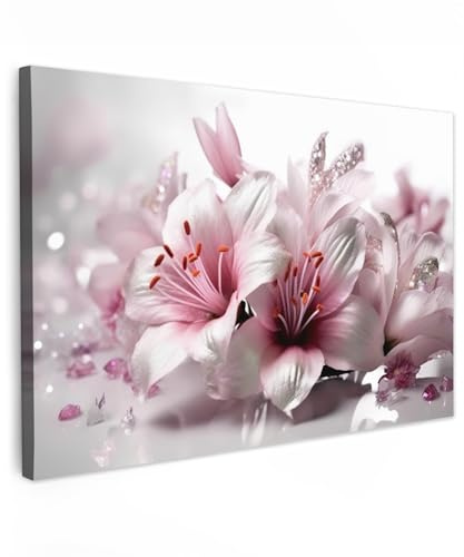 MuchoWow© Wandbilder Schlafzimmer Home Deko Wohnung Bild Wohnzimmer - Natur | 90x60 cm - Fotoleinwand Wand Bilder Leinwand Wall Decor Blumen - Lilie - Sakura - Rosa