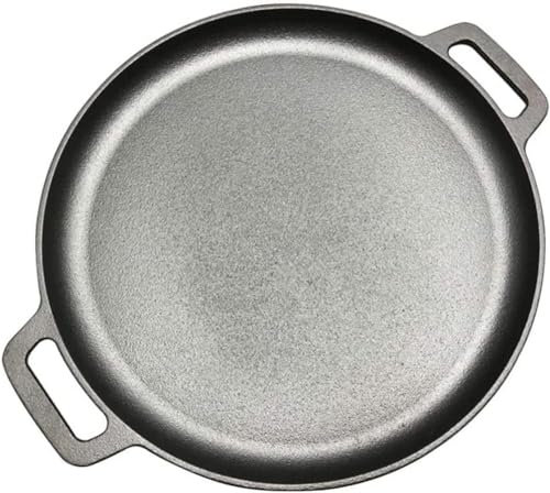 LRTYZBD Padella in ghisa pre-stagionata, con manici resistenti, padella profonda per pizza con grandi manici ad anello, padella da campeggio, teglia per pizza, 30 cm