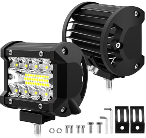BIHEE Phare de Travail 2 pcs 12V 120W 1200LM Projecteur LED Lampe de Travail 10cm 6000K Lumière Blanche Barre LED pour Voiture Camion Tracteur Quad Véhicule Bateau