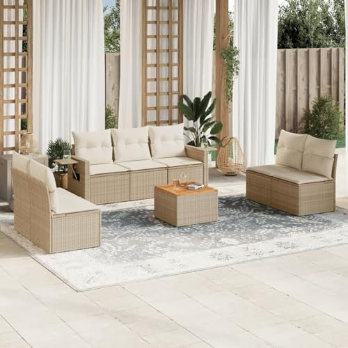 SECOLI Rattan Gartenlounge Con Stauraum XXL Loungemöbel Set Terrassenmöbel Loungesofa Sitzgruppe Rattan Ecklounge Gartenmöbel Set Balkon Möbel Beige 8-tlg-Type-10