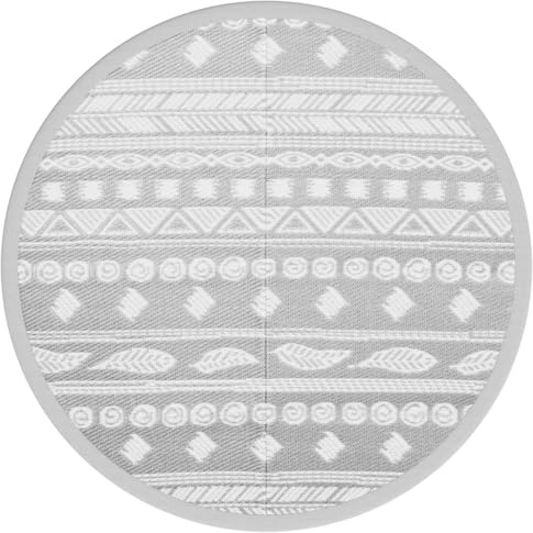 vidaXL Outdoor Teppich, Gartenteppich Rund Beidseitig, Balkonteppich Terrassenteppich UV-beständig, Teppich für Balkon Terrasse, Grau Ø200cm PP