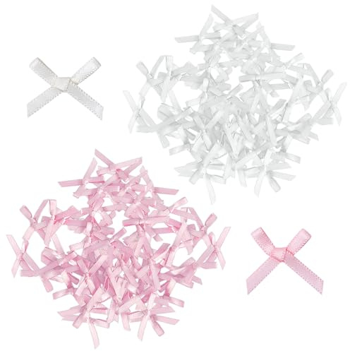 200 Stück Geschenkschleifen, Bandschleifen, rosa Schleifen, handgefertigte Bänder, Minischleifen, kleine Schleifen, dekoratives Zubehör (Rosa, Weiß)