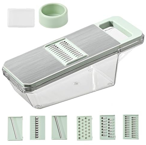 Affettaverdure | Affettaverdure | Tritatutto da cucina in acciaio inox e multifunzionale con contenitore, mandolina affettatrice e grattugia per formaggio per cipolla carota e aglio