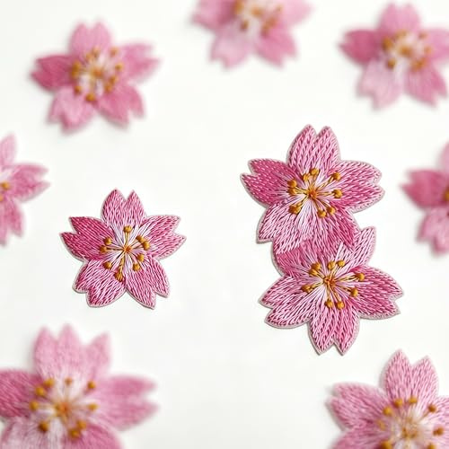 20 parches Sakura, apliques autoadhesivos de flor de cerezo rosa | Accesorios para el cabello de novia, decoración de vestidos y cortinas, manualidades de costura floral vintage