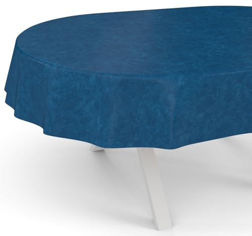 ANRO Wachstuchtischdecke Wachstischdecke Wachstuch Tischdecke abwaschbar Gartentischdecke Rund Oval Eckig Oval 180x140cm Schnittkante Marmor Blau